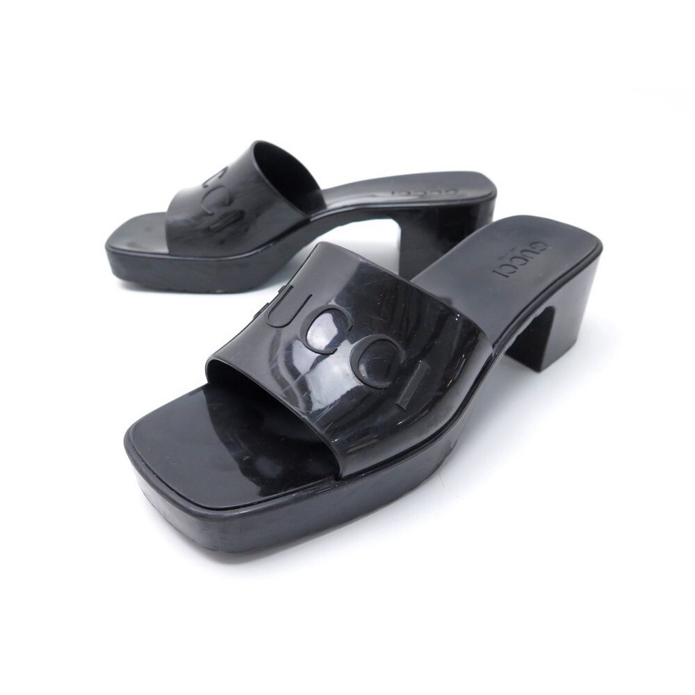 VGC W/ Box Gucci Designer Platform Rubber Black Mid Heel Mules Black